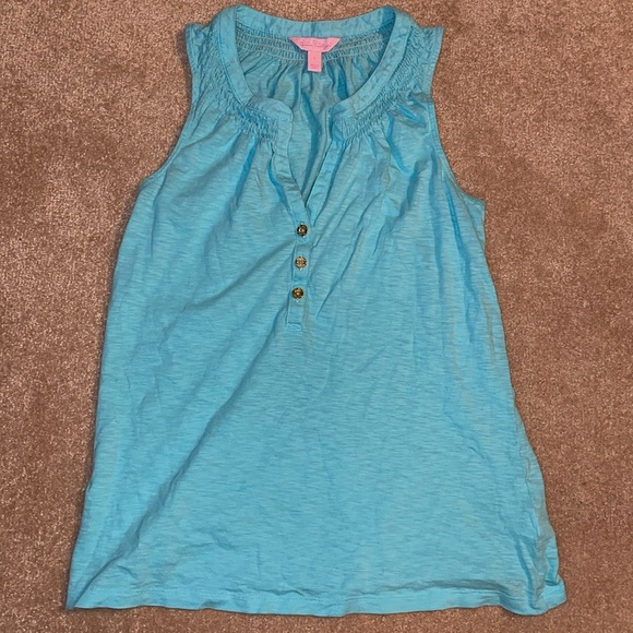 Lilly Pulitzer Blue Buttoned Polo Tank Top - Picture 1 of 4